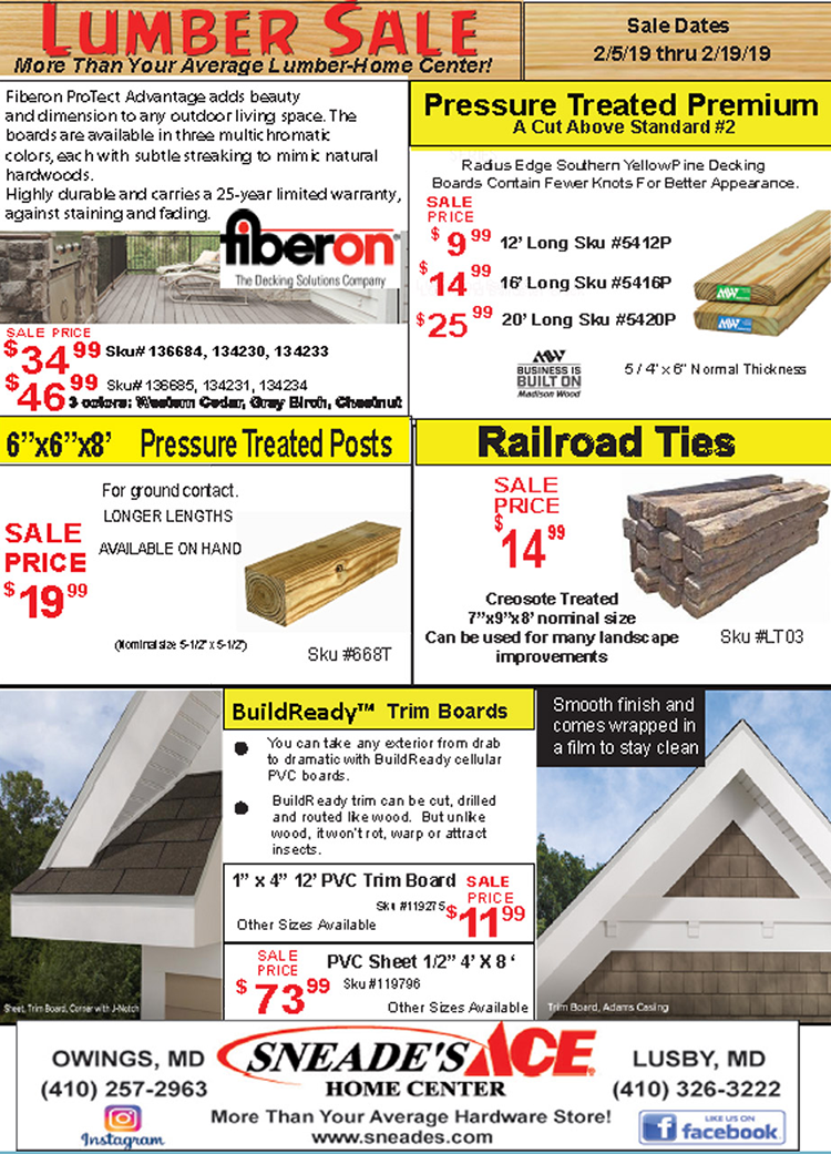 Lumber Sale Feb 2019 - Sneade's Ace Home Centers